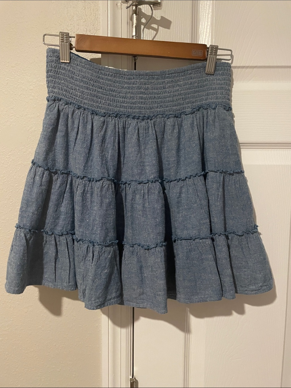American Eagle Outfitters Light Blue Tiered Smocked Waist Skirt